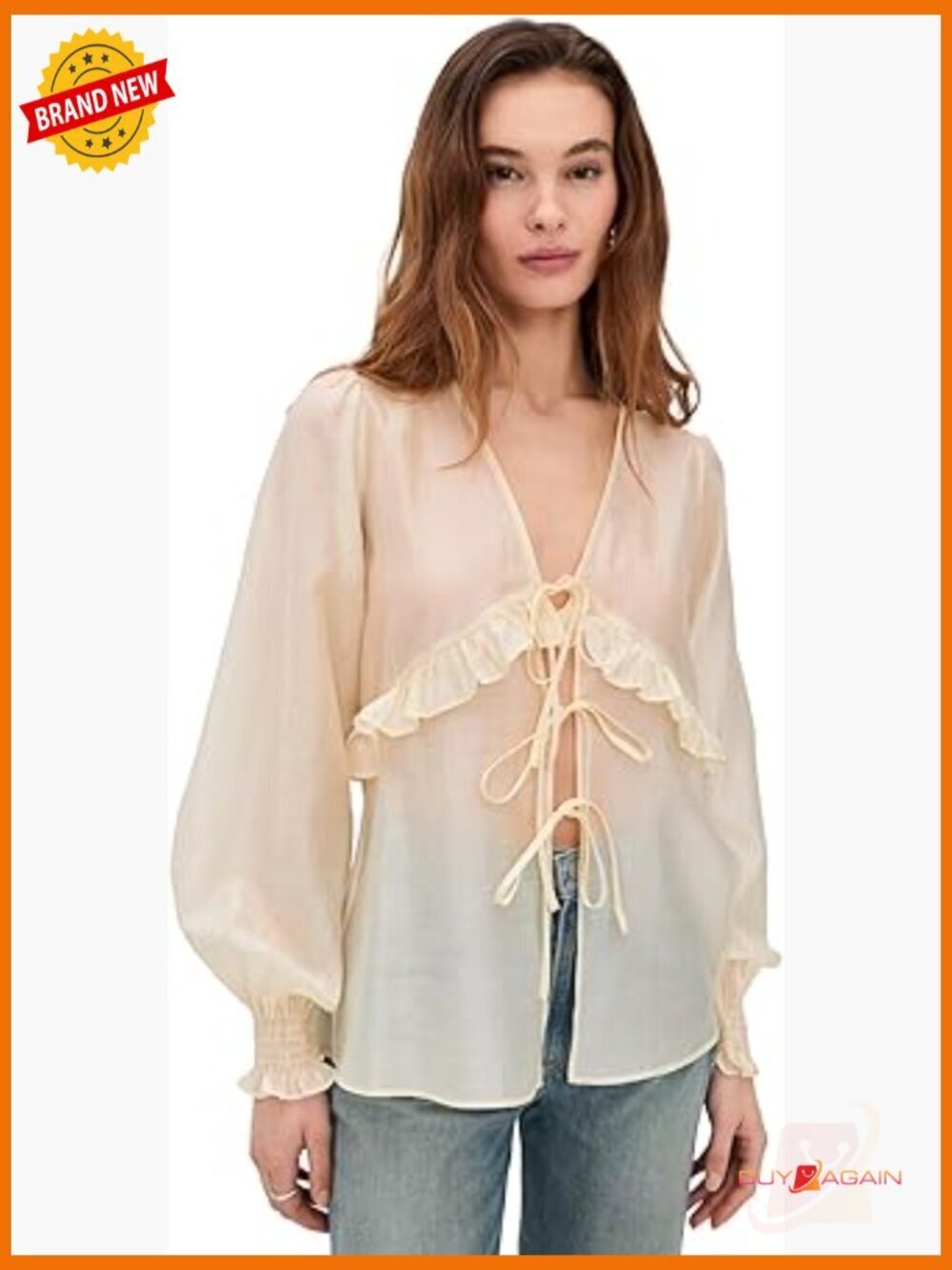 Lightweight Voile Peasant Top with V-Neck and Long Sleeves